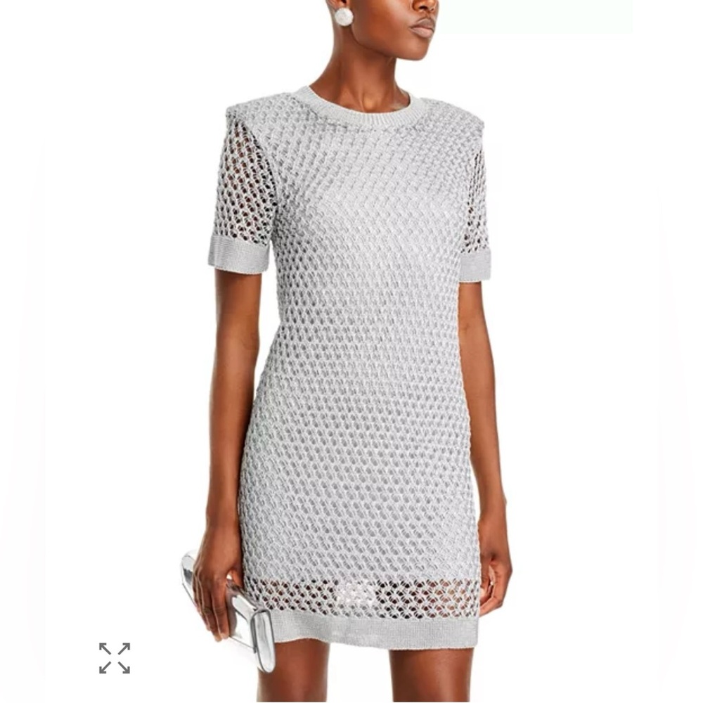 Milly Sinclair Metallic Semi Sheer Silver Mini Dress Womens S High Fashion City